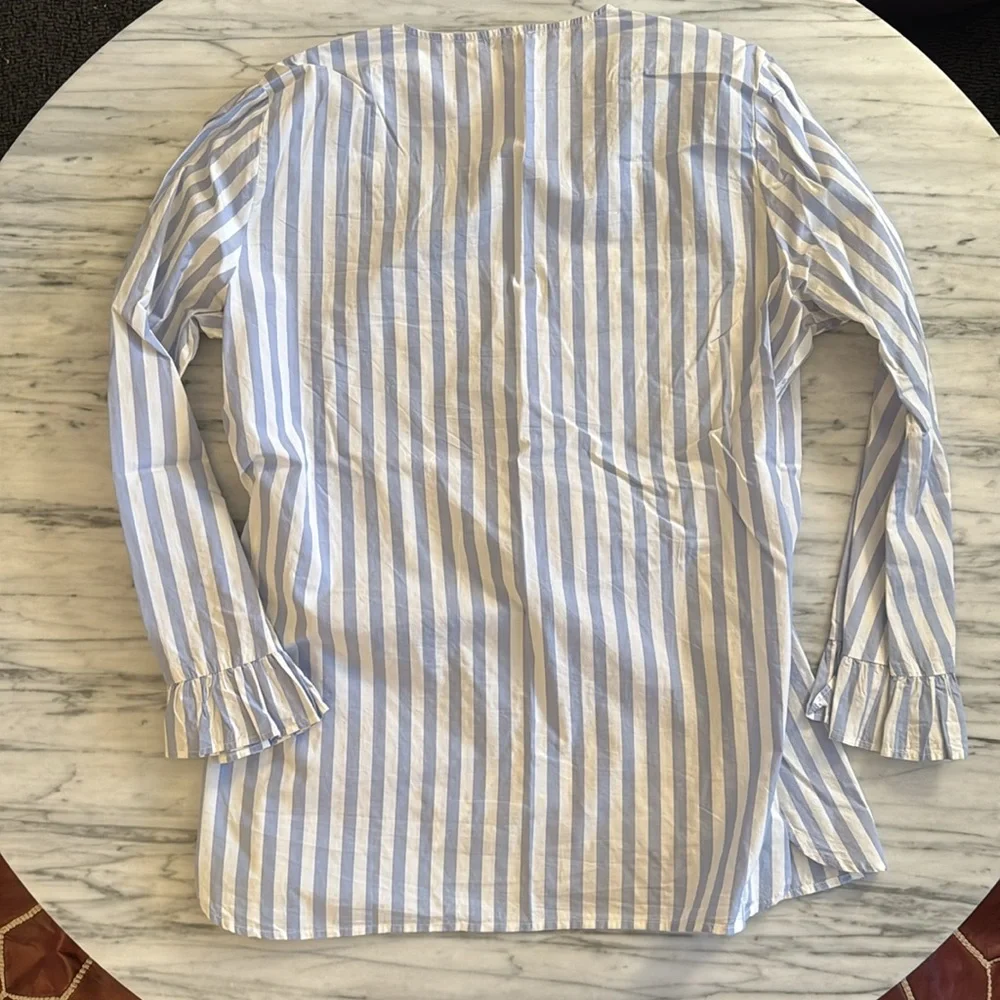 Ganni Blue and White Striped Wrap Blouse - Picture 7 of 8